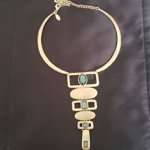 Chico's gold with teal stones statement necklace